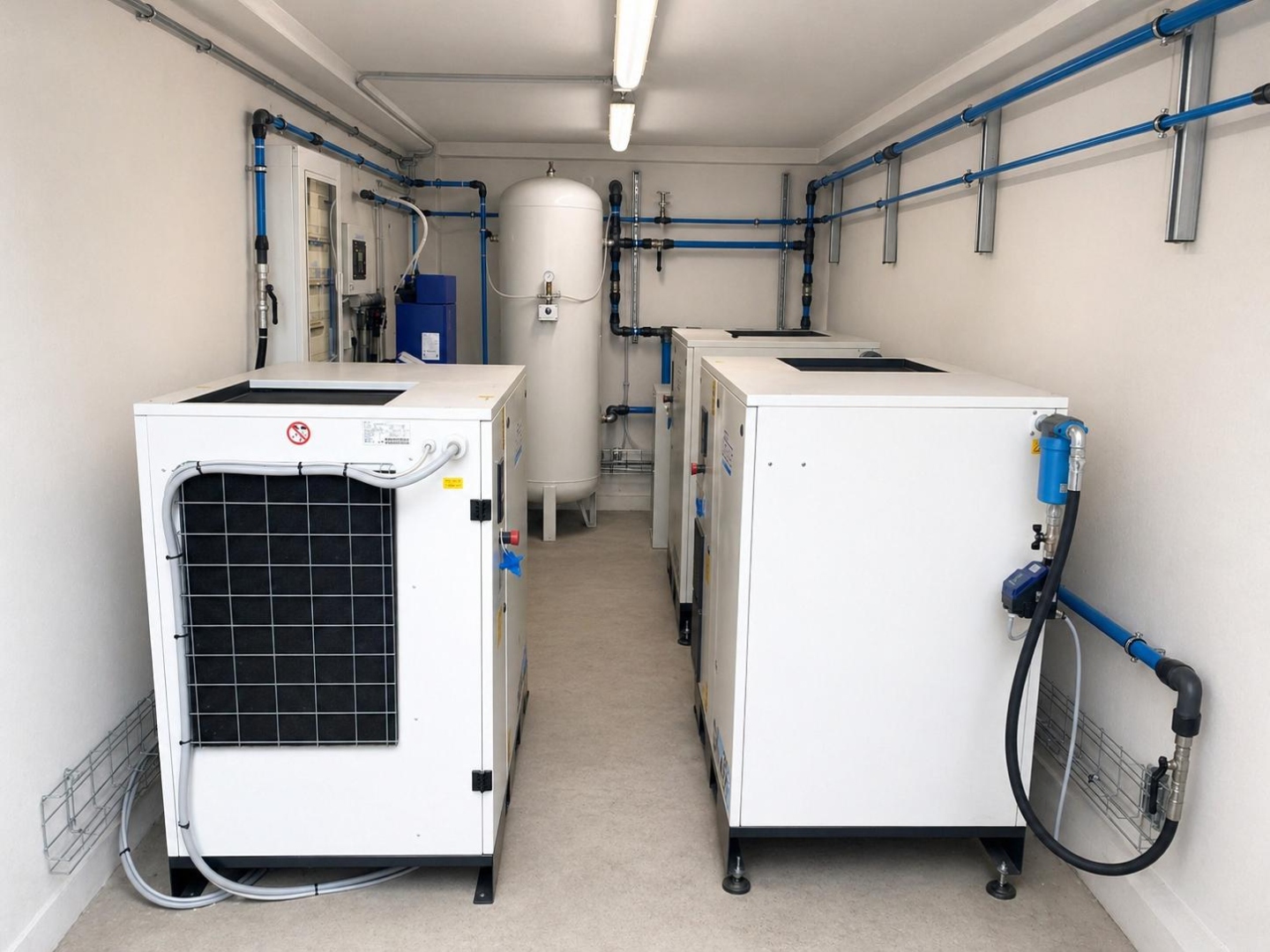 Sala compressori completa con serbatoio e linee alluminio